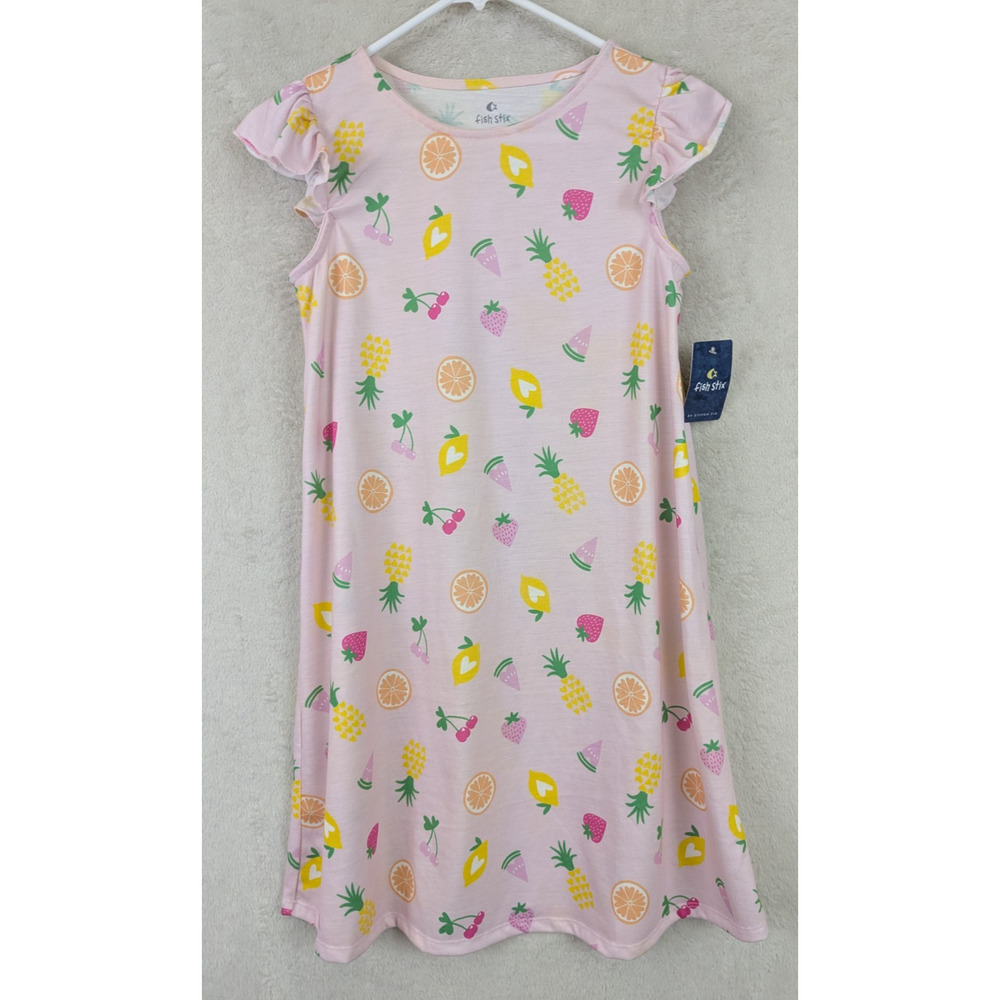 NWT Fish Stix sz 10 girls Night Gown pink ss citrus fruits knit sleep 1578